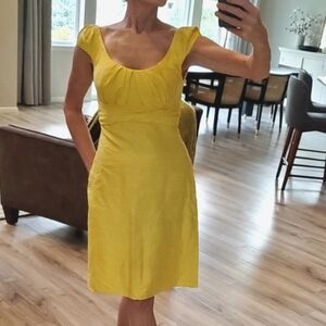 Watters & Watters Vintage Yellow 100% Silk Fitted Bust A-Line Dress, Sz 2, EUC
